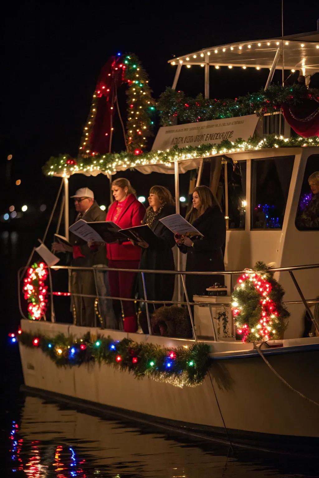 A vessel hosting a Christmas carol karaoke, spreading joy through song.