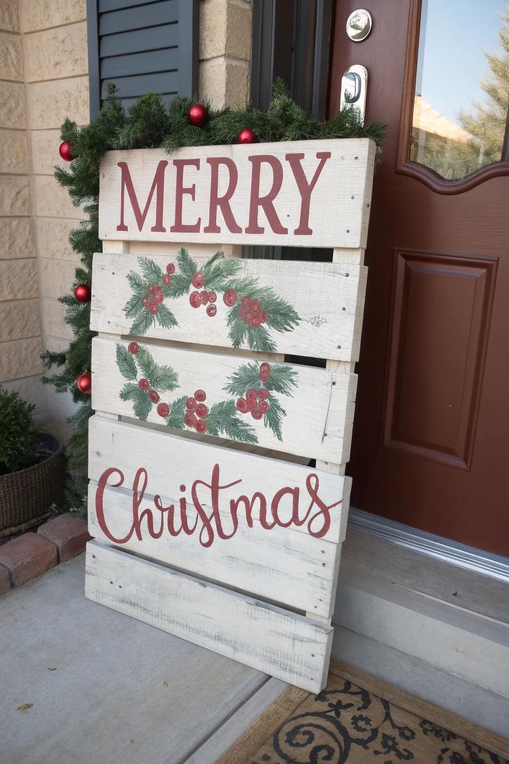 Welcome guests with a festive pallet plaque.
