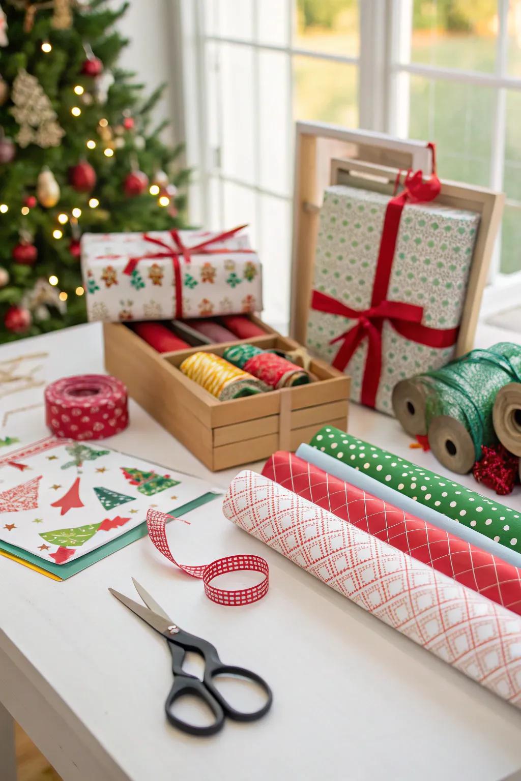 Infuse a practical and decorative touch through a present-wrapping station.