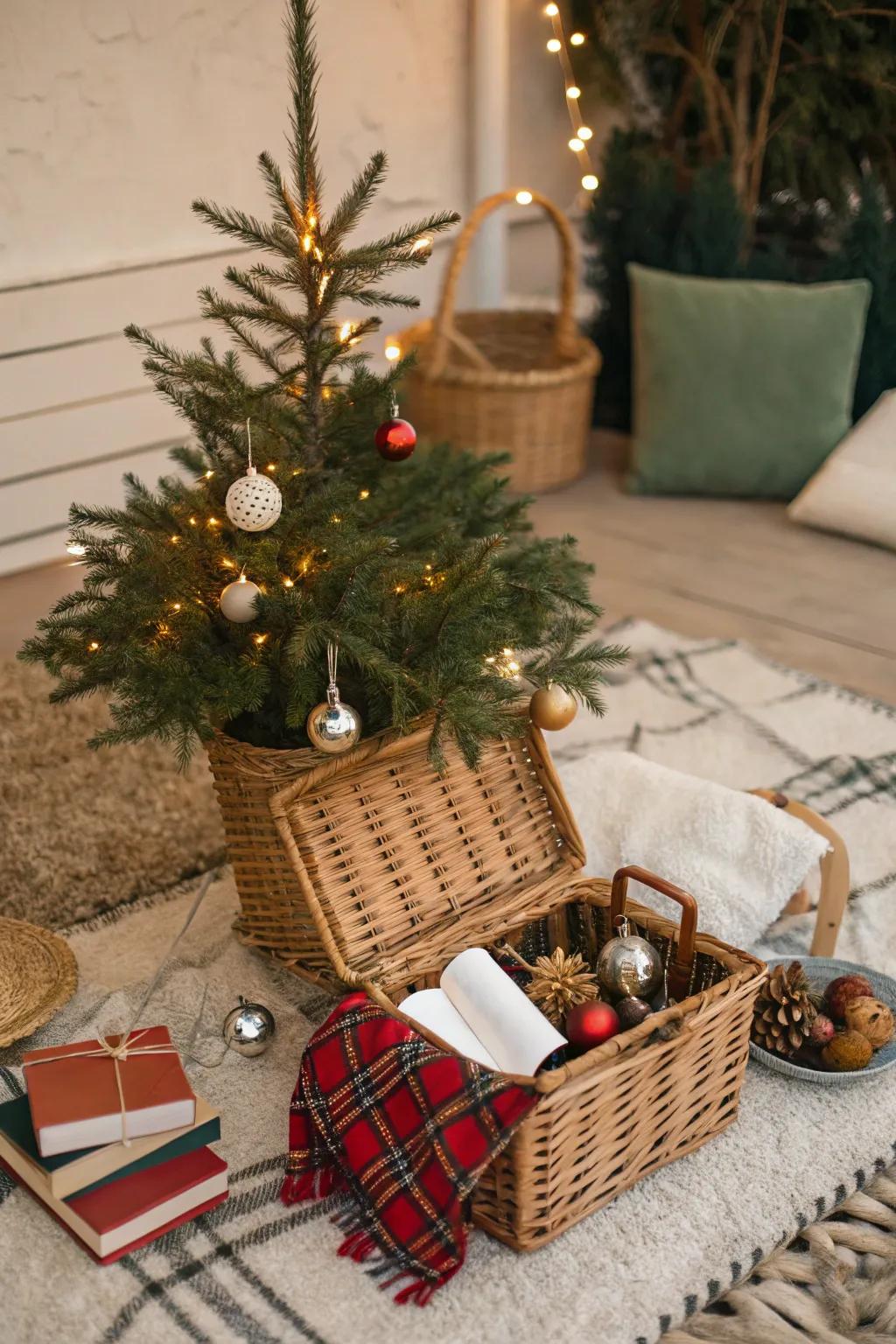 An open-air repast hamper imparts a spirited nuance to your tree's foundation.