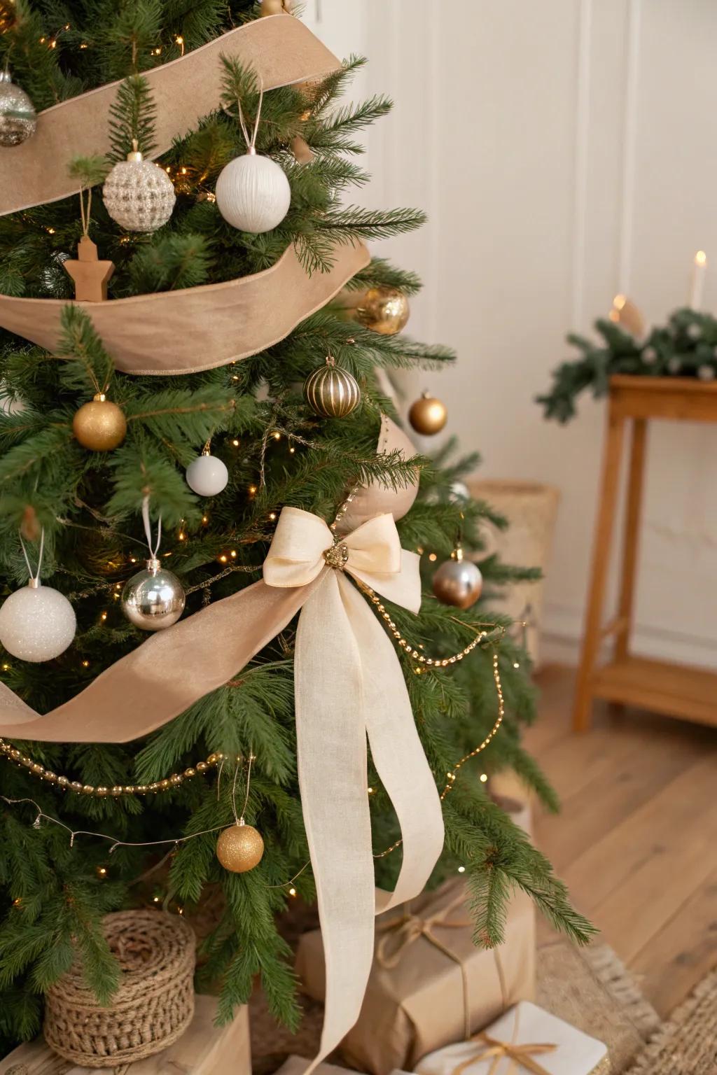 A Christmas tree with eco-friendly wraps, showcasing sustainable elegance.