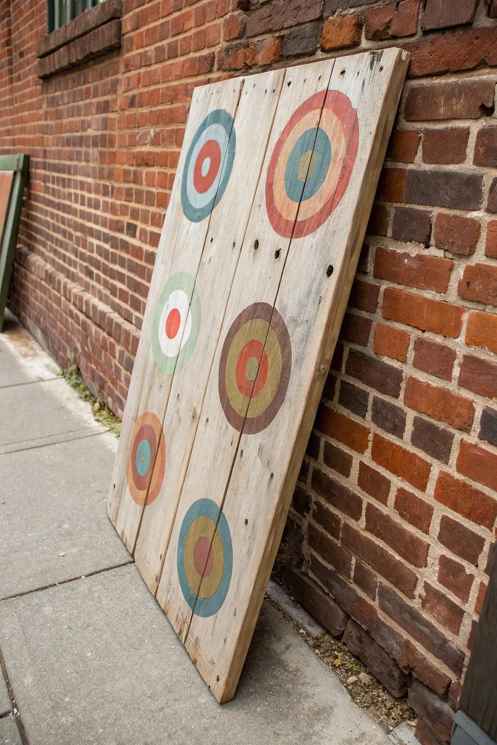 Infuse warmth through circle art over lumber.