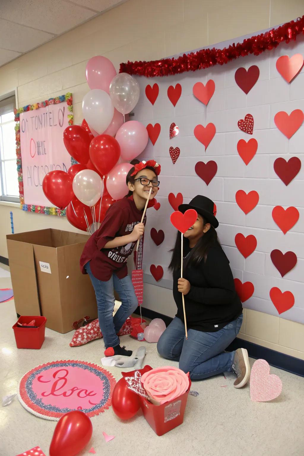 Pictorial kiosk immortalizing celebratory classroom memories.