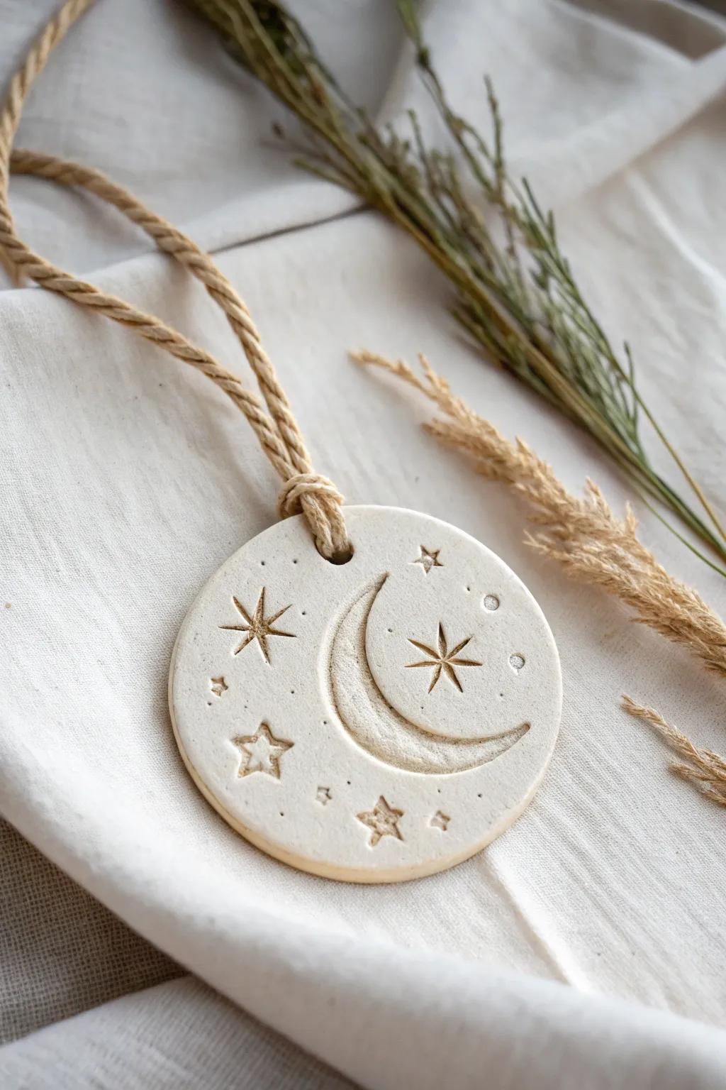 Fantasize about remote galaxies with this heavenly clay charm, where Scandinavian minimalism convenes Free-Spirit appeal.