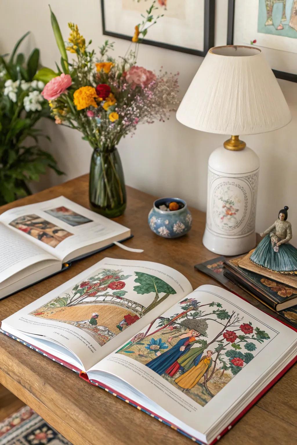 Artistic volumes serve as a chic substructure for supplemental ornamental pieces.