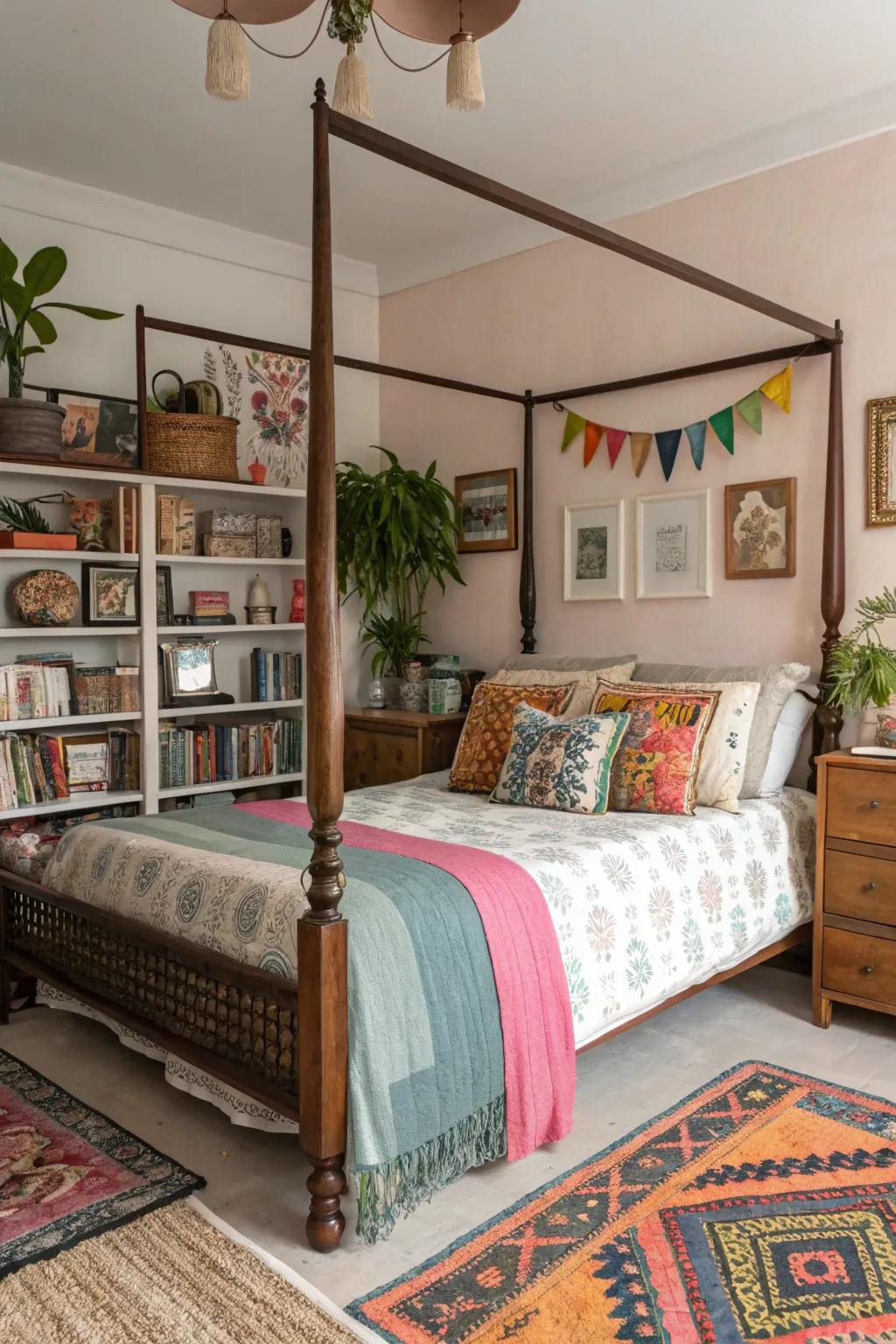 A varied blend of styles brings character to this bedroom.