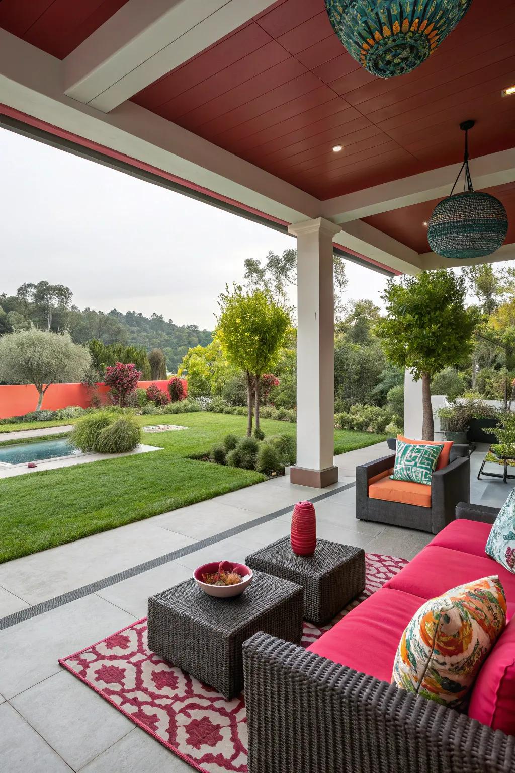 Bright accents give energy to a modern patio.