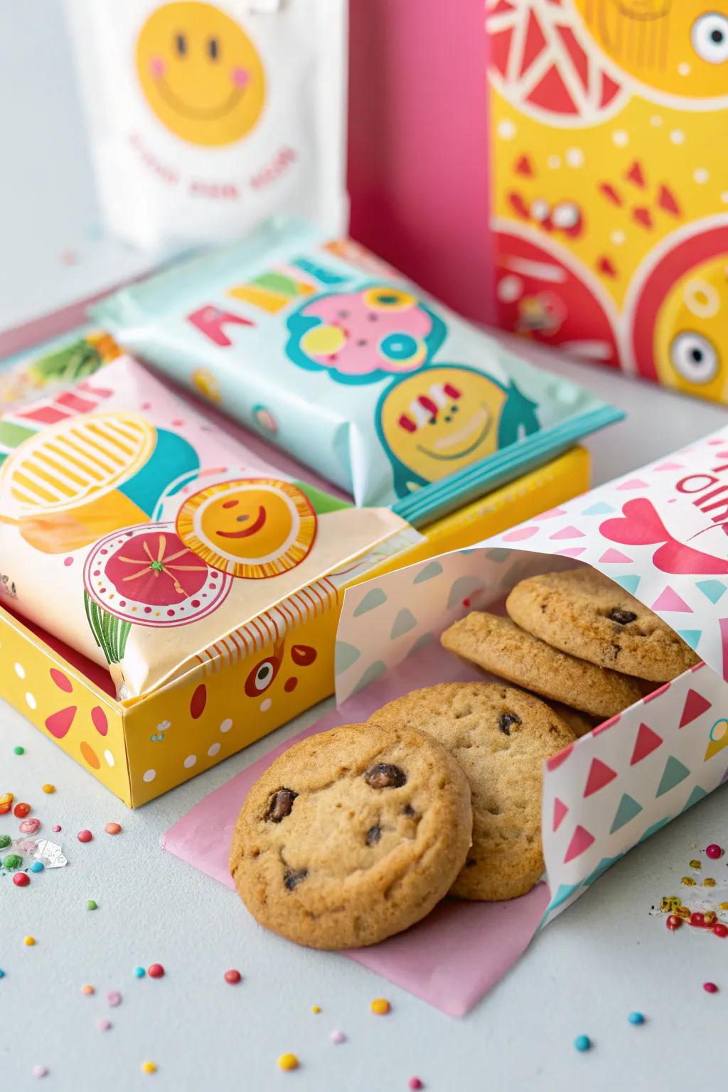 Vibrant graphics infuse energy and personality into biscuit wrapping.