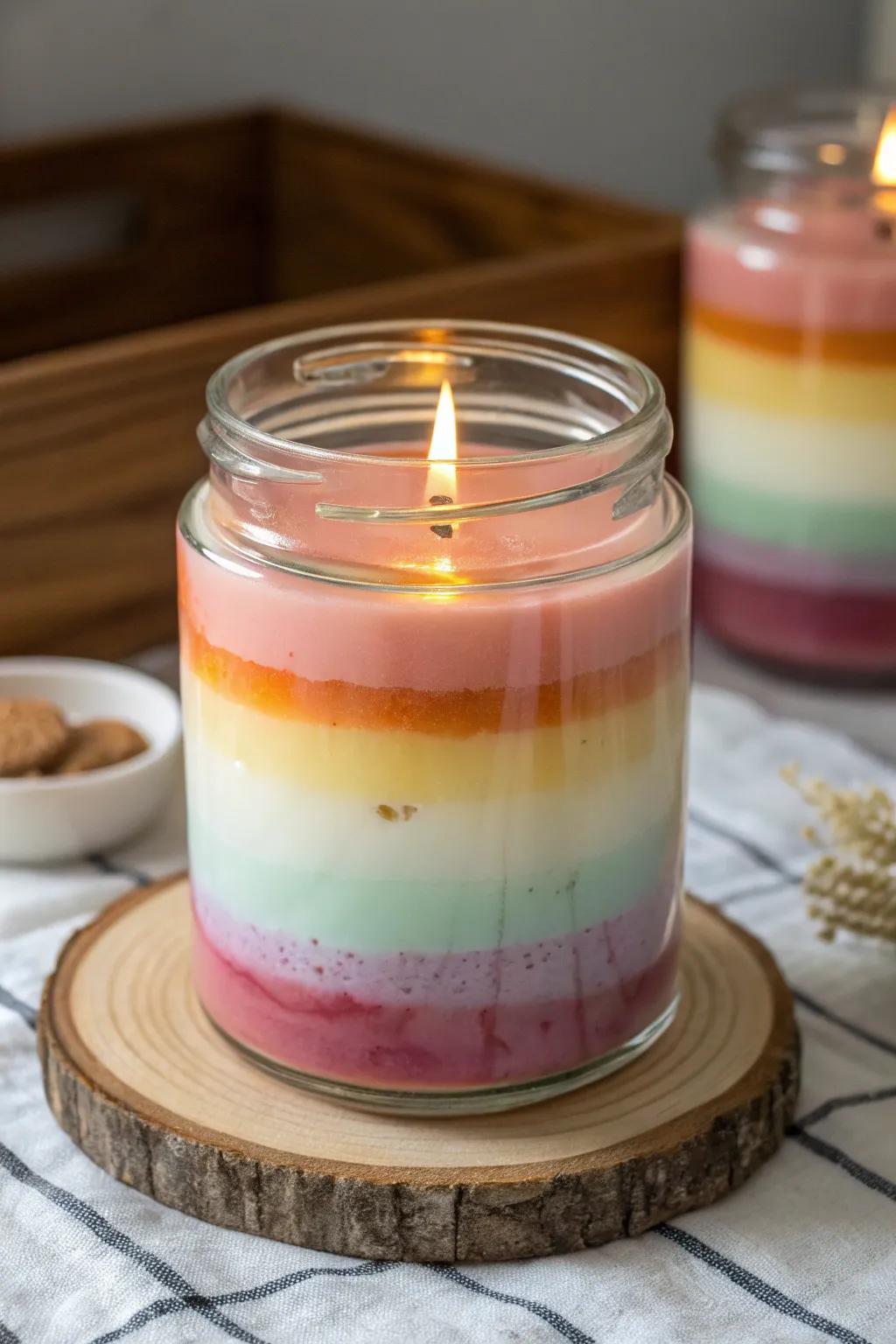 Tiered scented candles render an evolving aroma encounter.