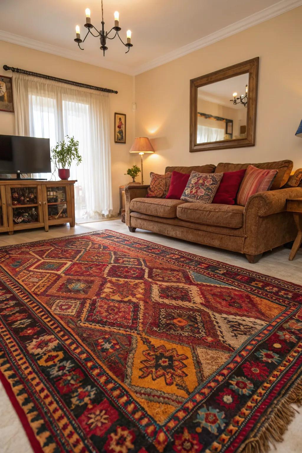 Unique rugs contribute texture and warmth to your living room.