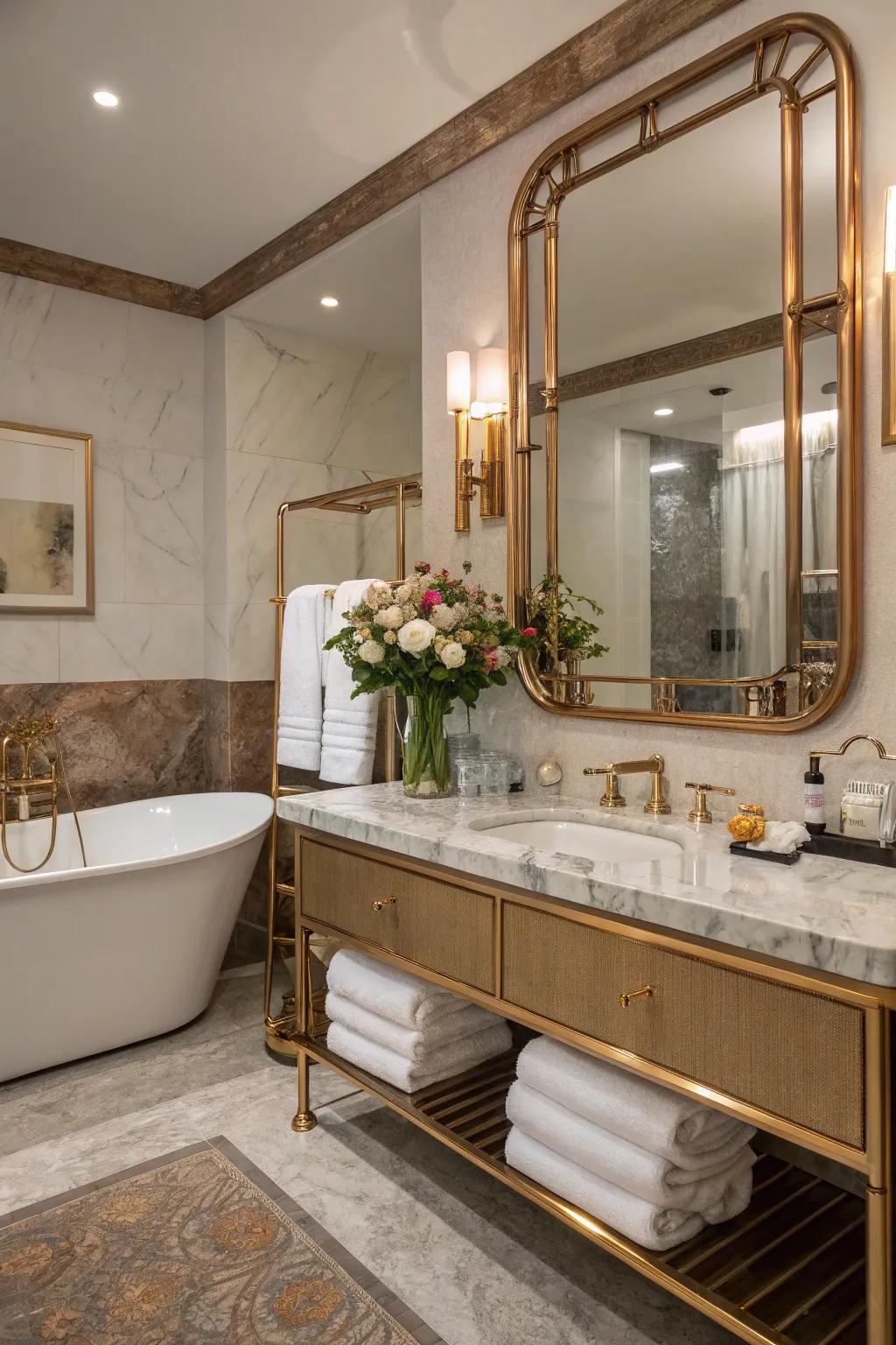 Metal-trimmed mirrors contribute style and coherence.