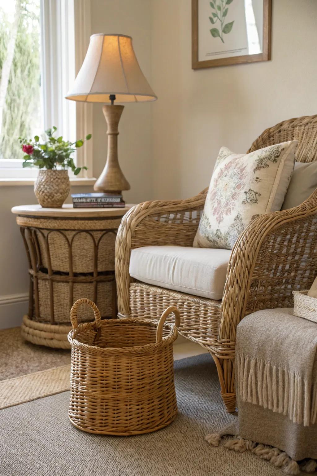 Wicker goods that add texture and warmth.