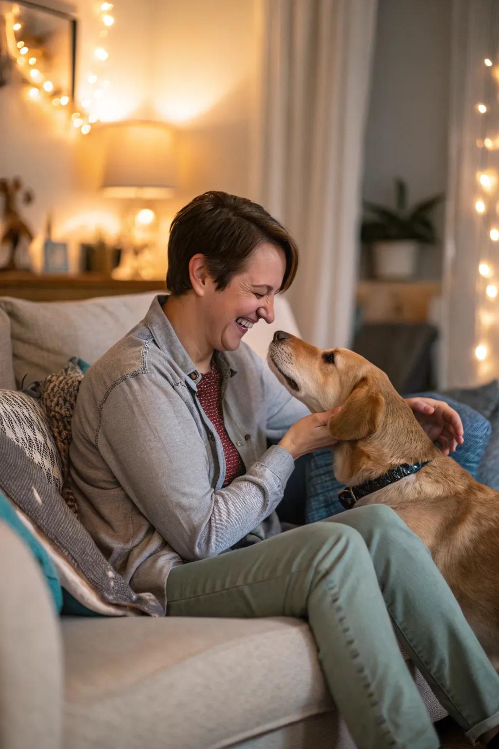 Playful pet pose adds a heartwarming touch to your scene.