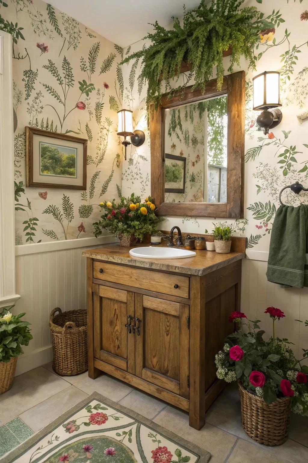 This bathroom is given freshness and peace by the nature-inspired décor.