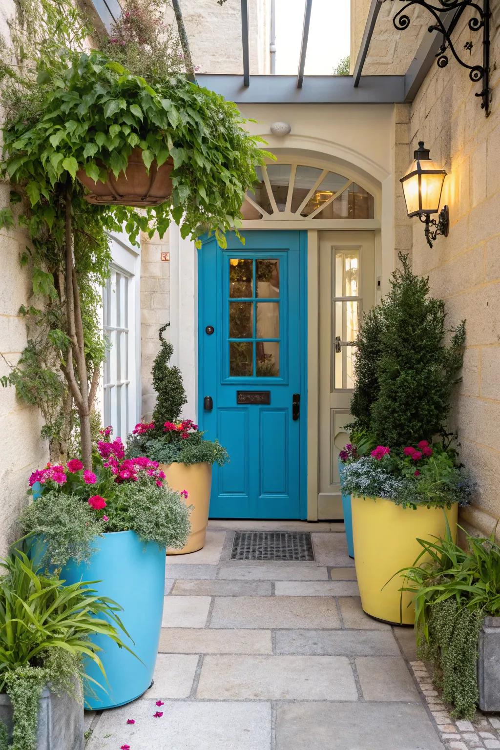Bold colors add striking visual interest to your entrance.