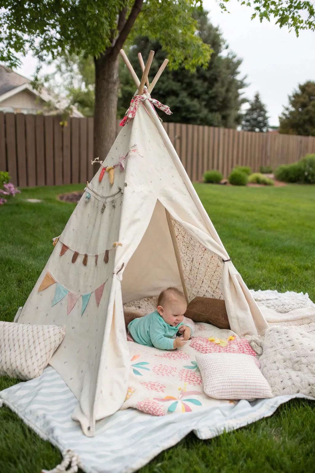 Adventure awaits in an inviting outdoor teepee.