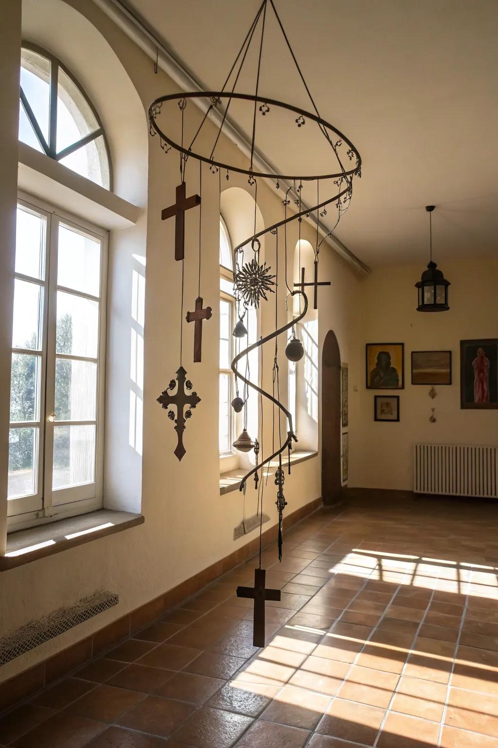 Twisted cross mobile in a radiant chamber
