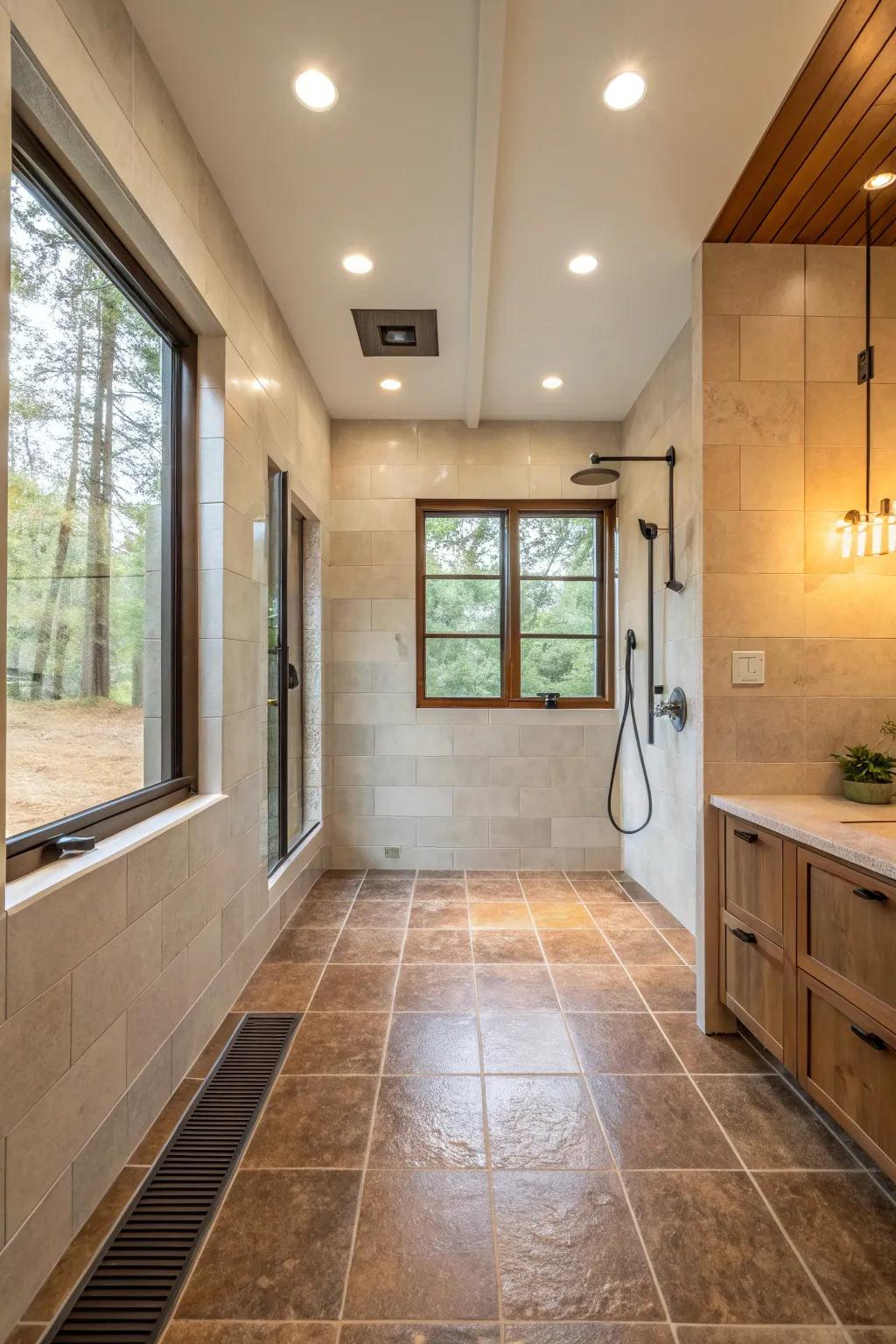 Radiant heat adds a touch of comfort and luxury to this bathroom.
