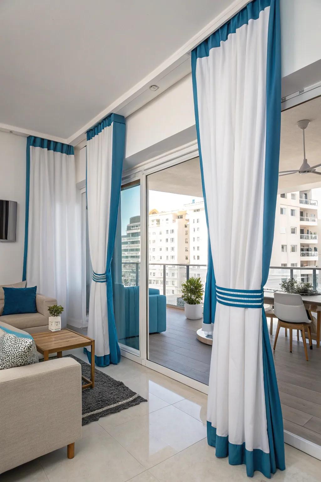 Contemporary drapes with bold sectional shading.