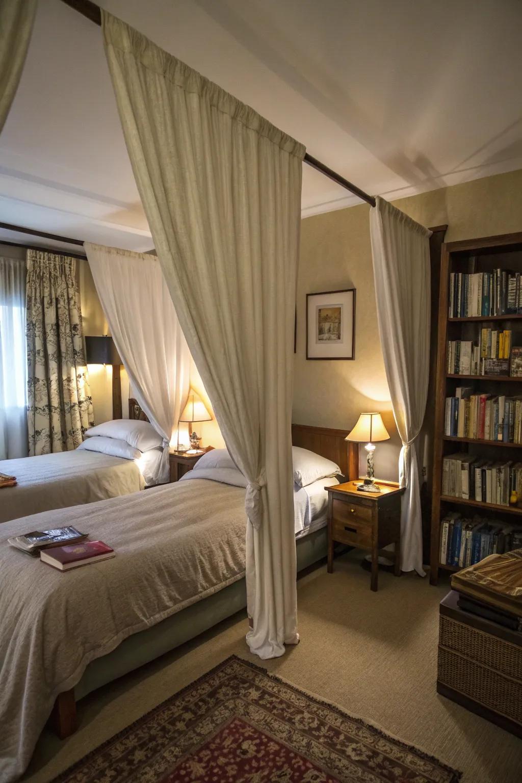 Partitions offer privacy while maintaining a sense of shared space.