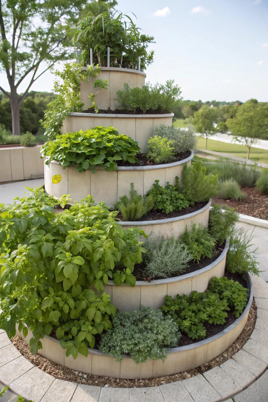 An herb coil maximizes space and accessibility in your garden.