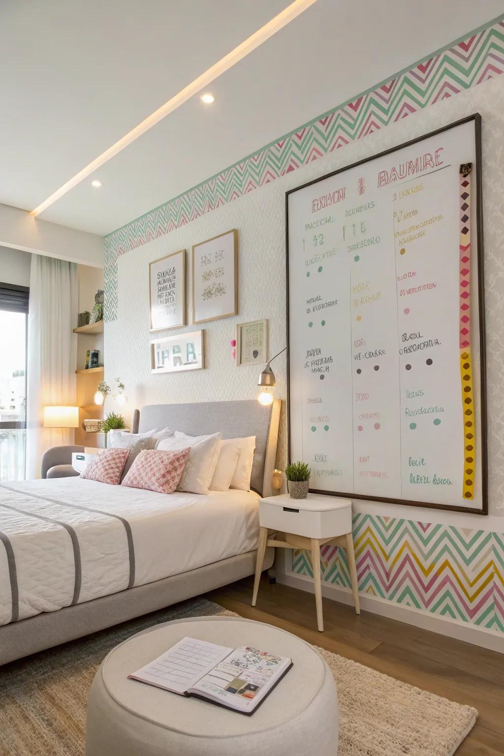 Add a burst of color with a DIY surround around your whiteboard.