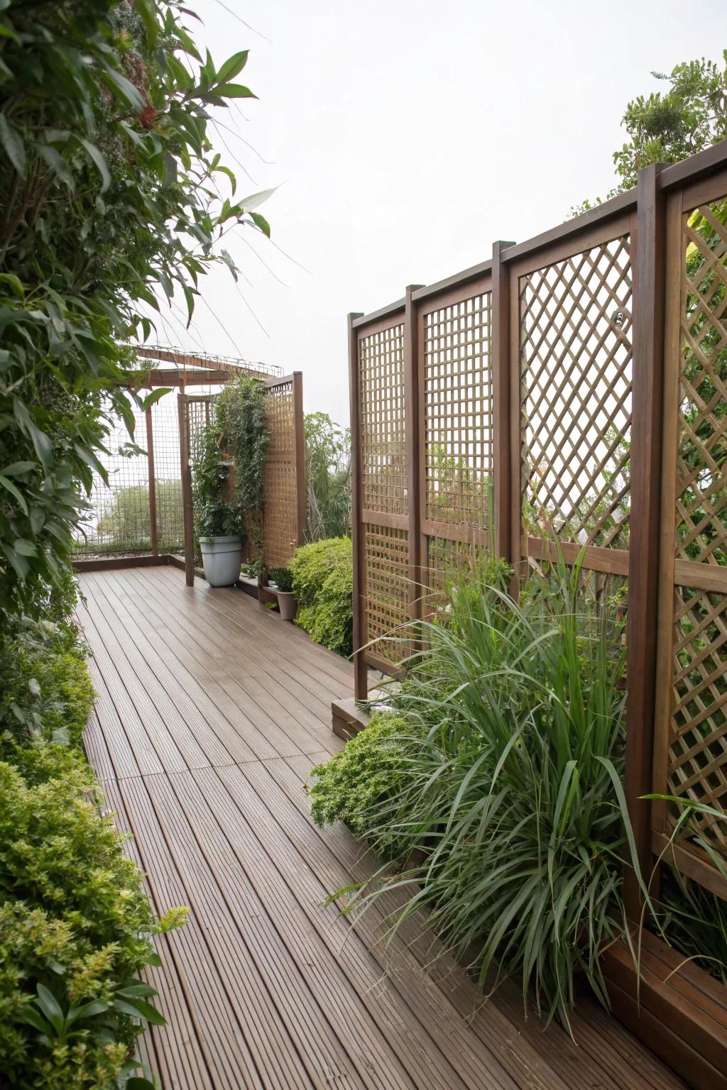 Privacy screens craft a serene, intimate escape.