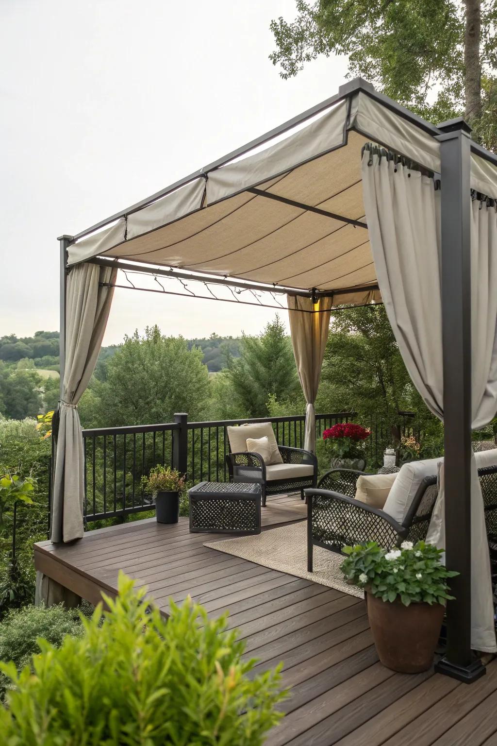 A canopy enshroudment proffering comforting overhead privacy.