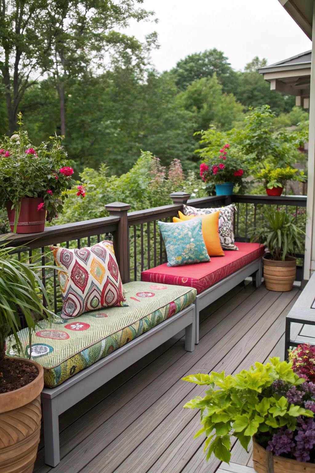 Tailored cushions inject comfort and style into your veranda benches.
