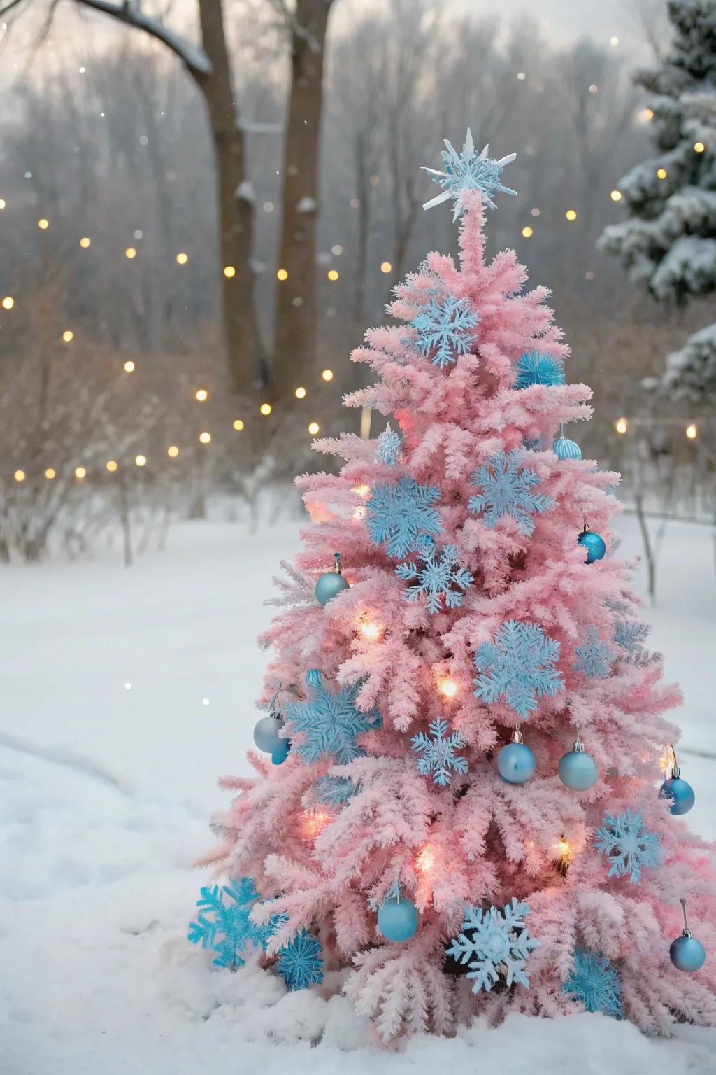 A frigid wonderland tree with ice crystals and icy accents.