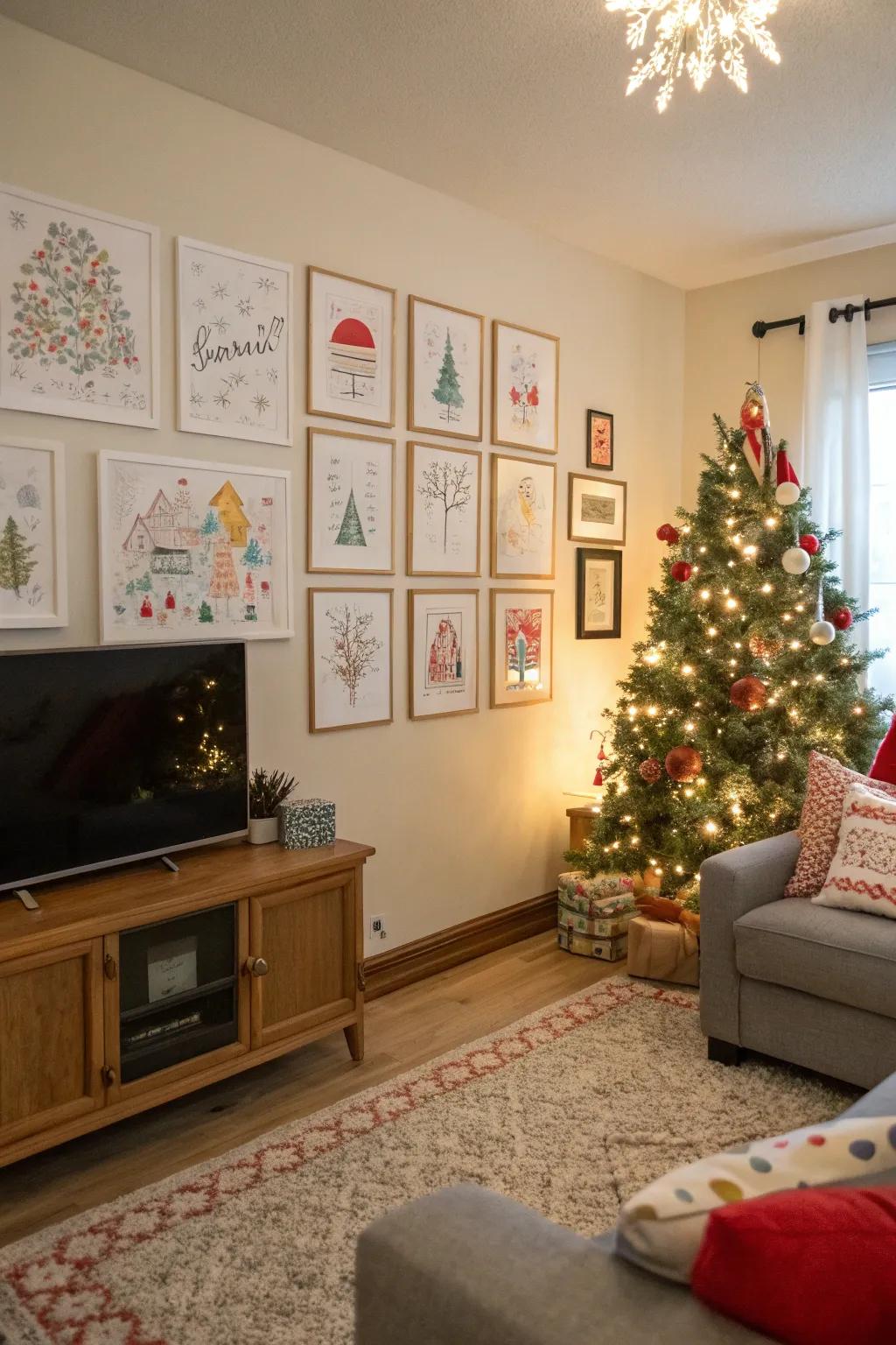 A living space designed using holiday artwork.