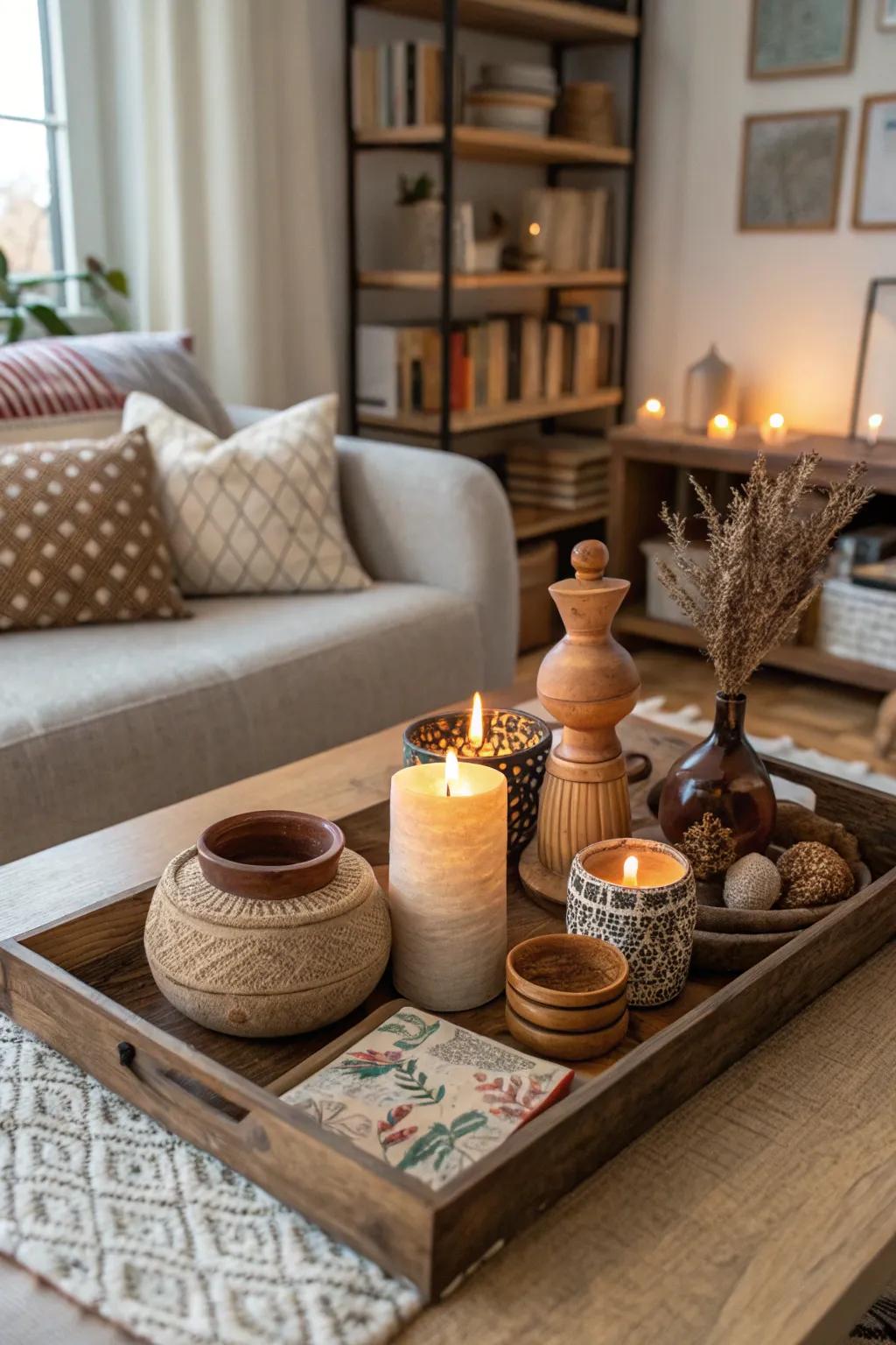 Artisan flair using hand-made items on a decorative board.