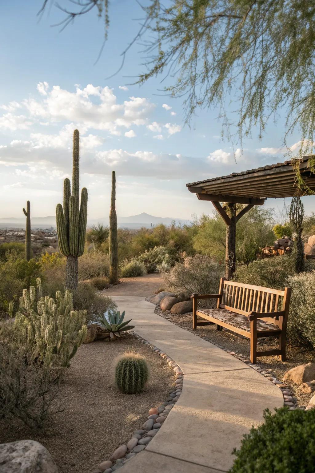 A tranquil meditation spot engulfed in the calm of the desert.