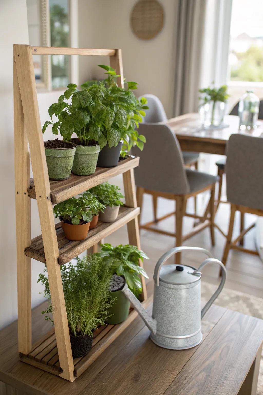 A mini garden infuses freshness and flavor into the dining space.