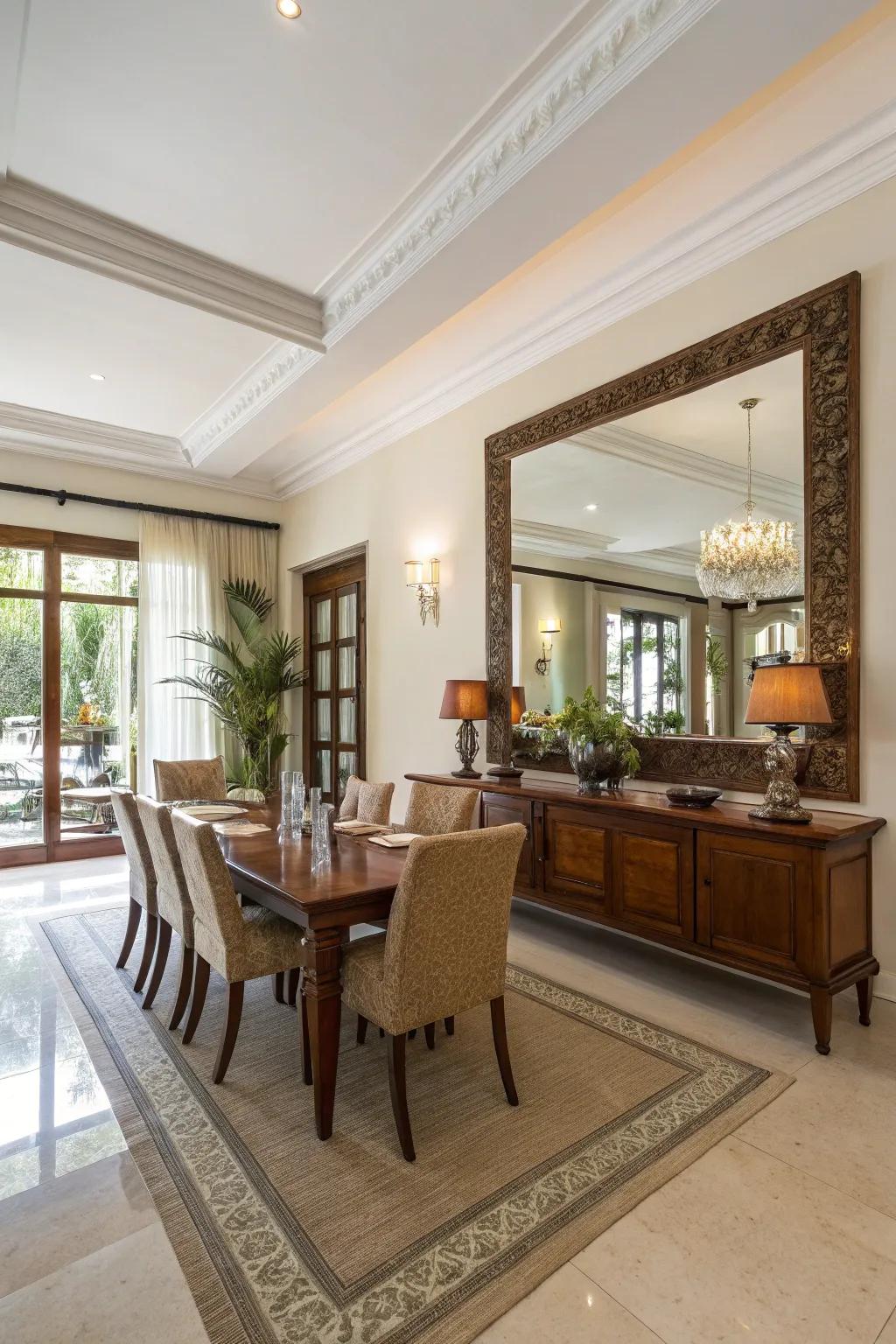 Expand your dining room visually with mirrors.