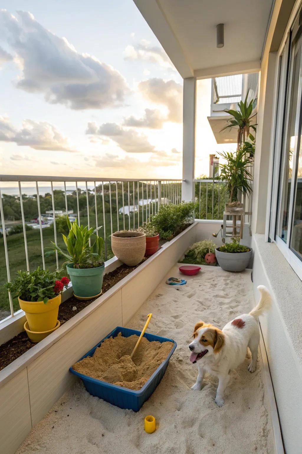 A DIY sandpit offers digging fun for inquisitive dogs.