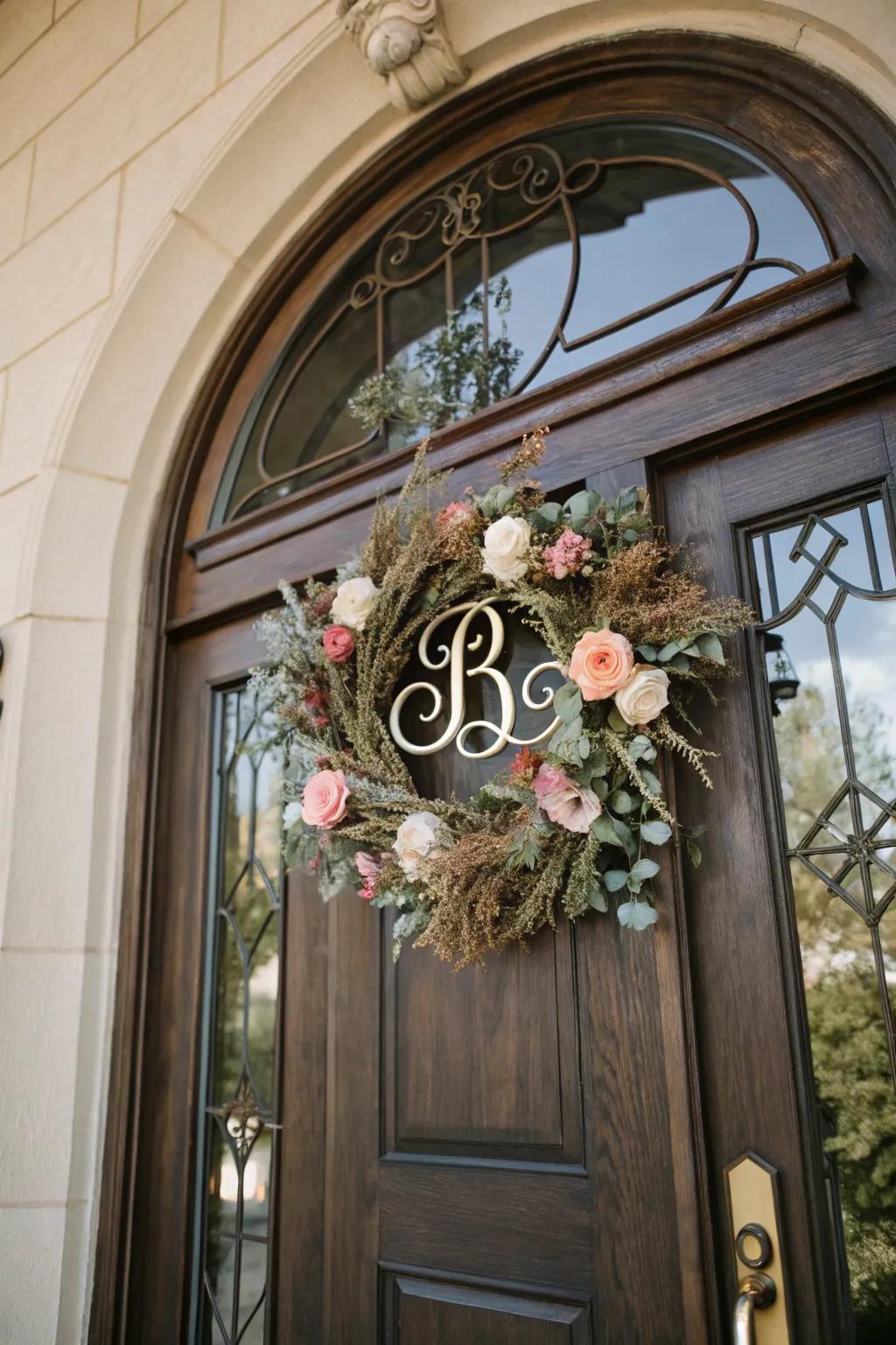 A monogram wreath adds a personal touch of sophistication.