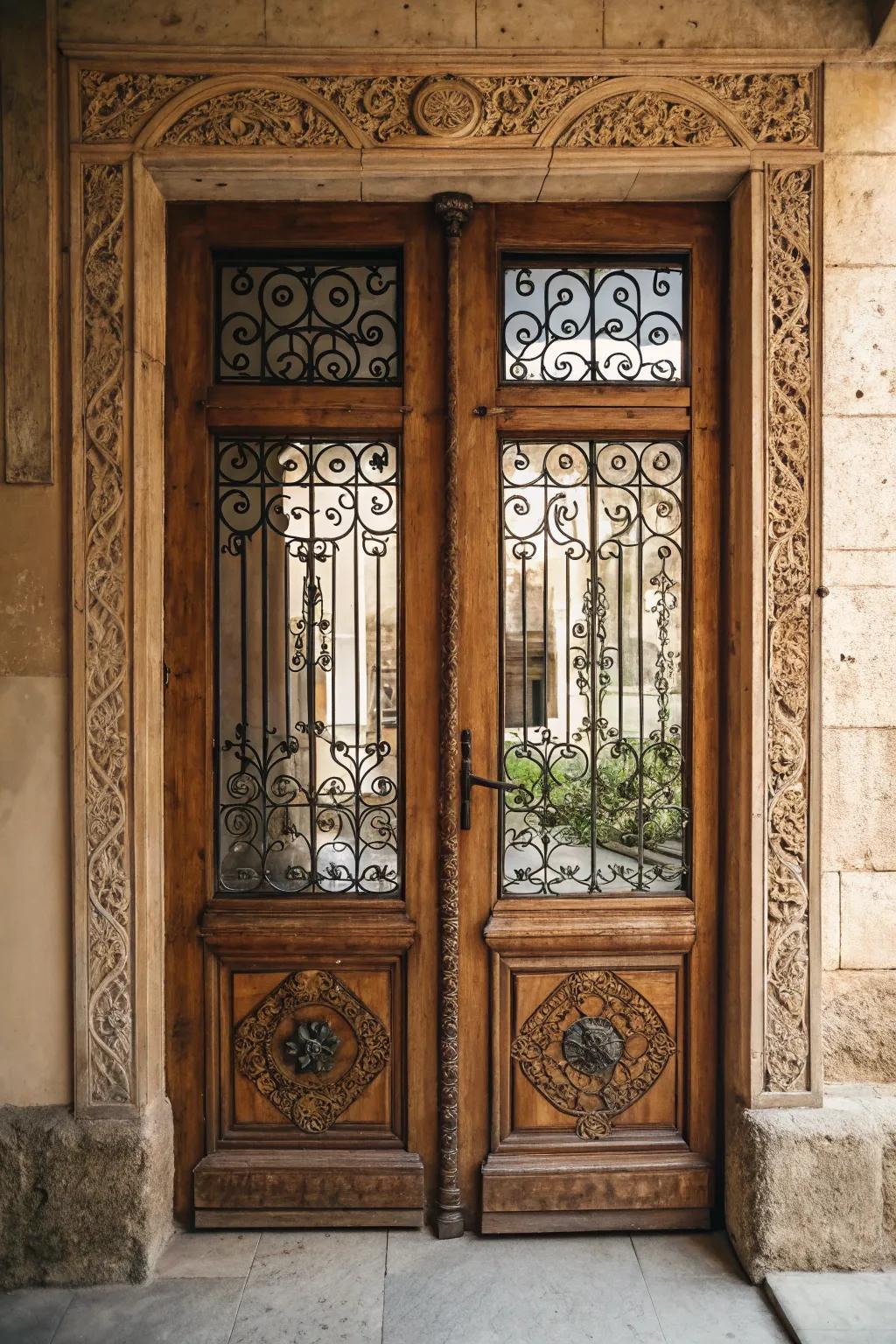 Ornamental grilles introduce allure and privacy to door windows.