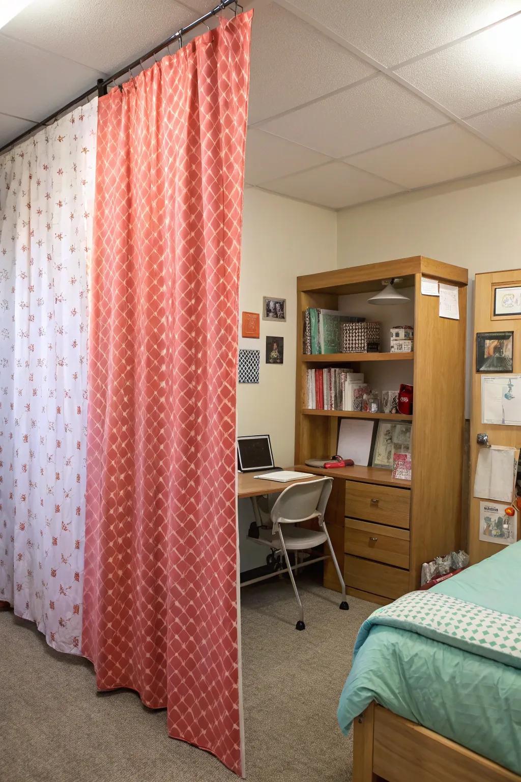 Drape dividers create privacy and neatly conceal clutter.