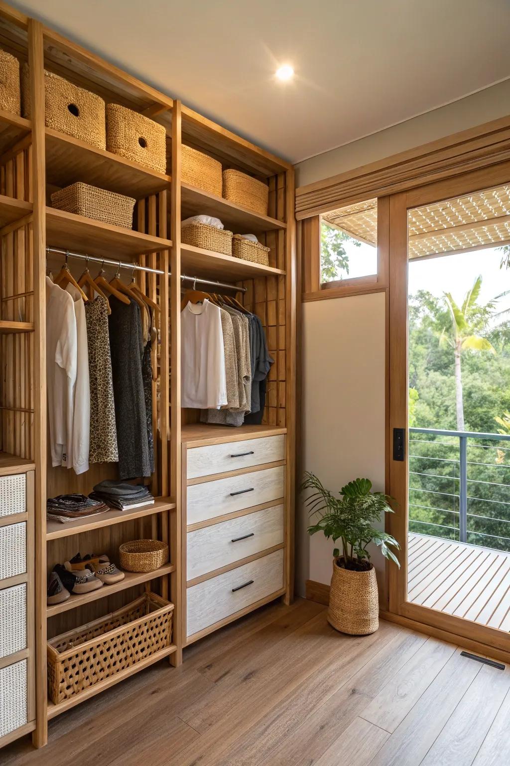 Sustainable materials make a double closet both beautiful and responsible.