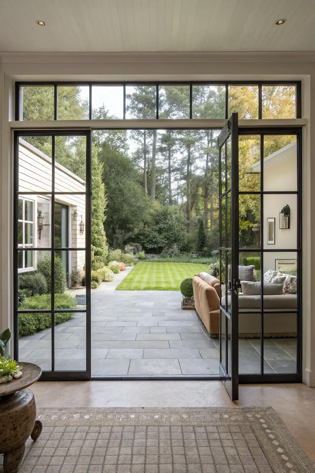 Full-view glass doors for seamless transitions.