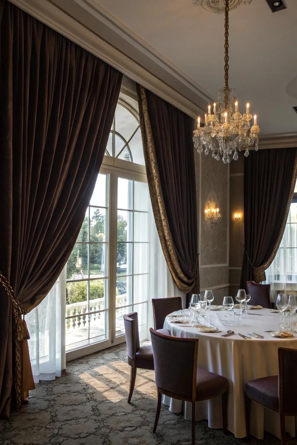 Floor-to-ceiling drapes add dramatic flair.