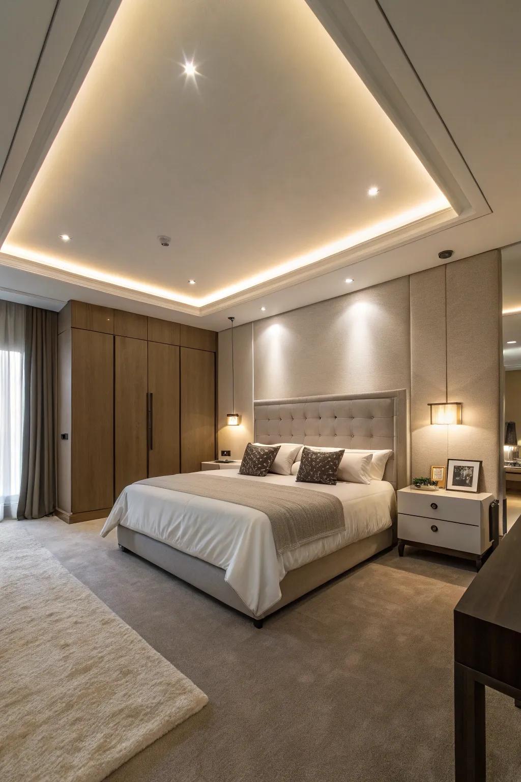 Concealed lights contribute a magical detail to this current sleeping quarter.