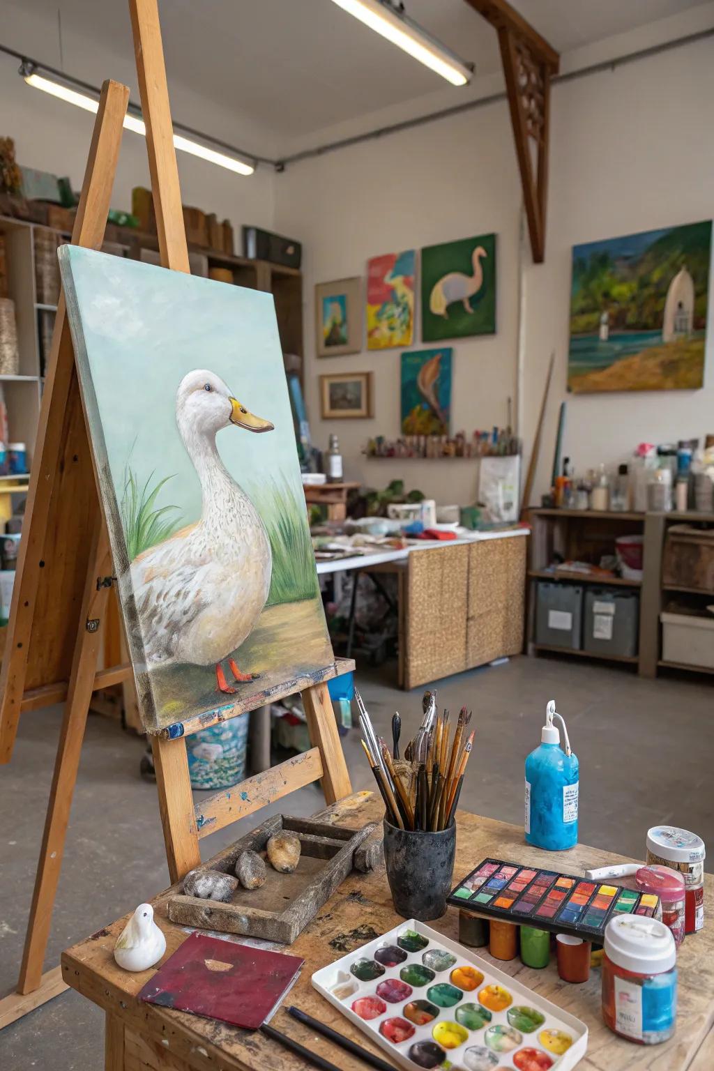Colossal waterfowl perspective art manipulates dimension and proportion.