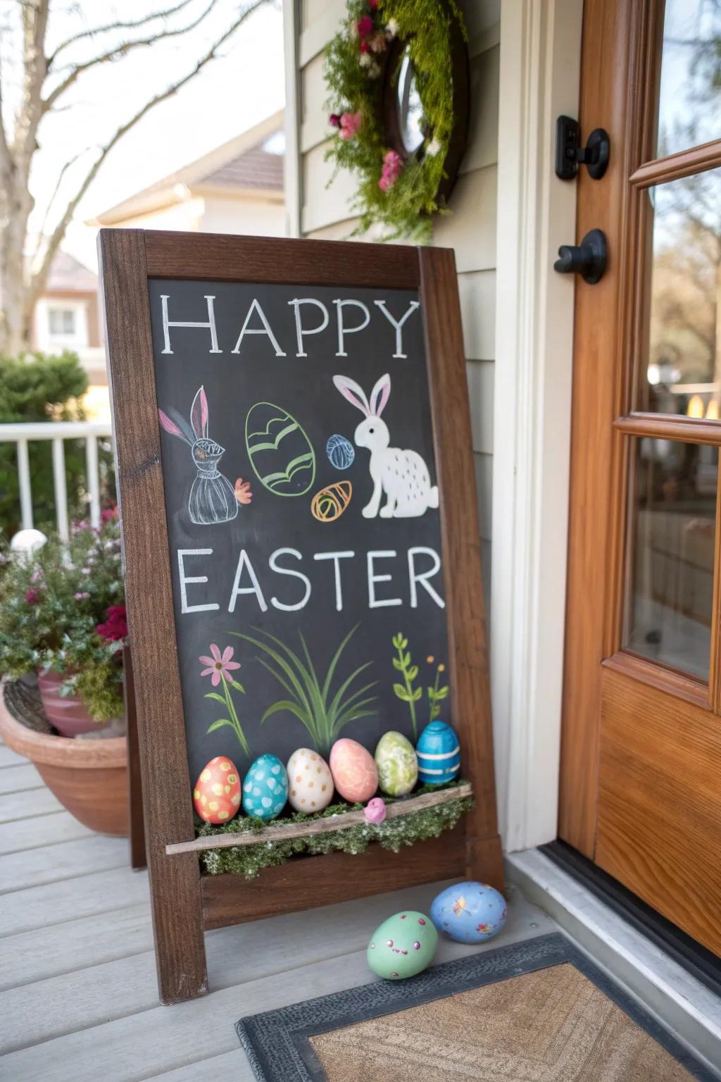 A slate board with an Easter message presents a customizable detail.