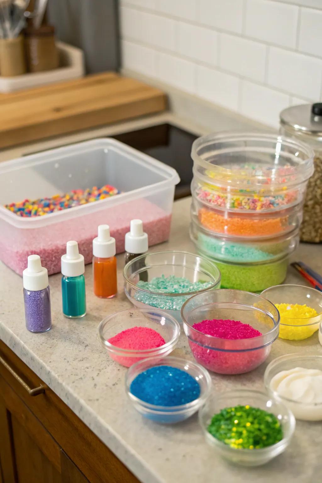 DIY slimy goo kits for a hands-on Easter egg activity.