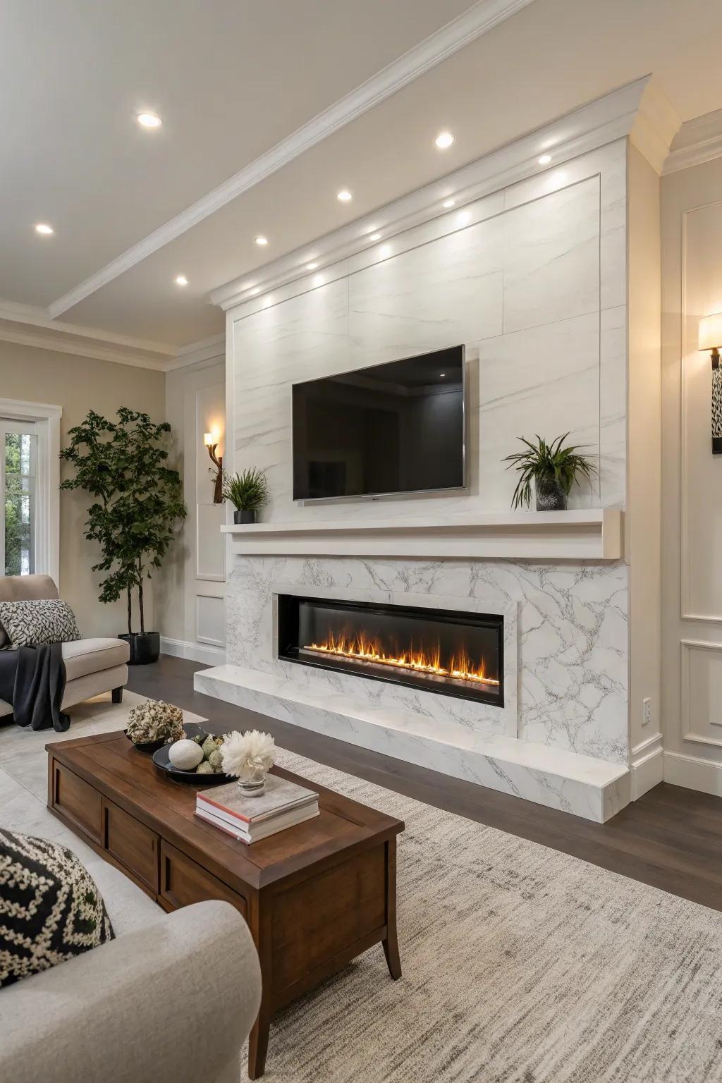 A recessed fireplace for a streamlined, modern aesthetic.