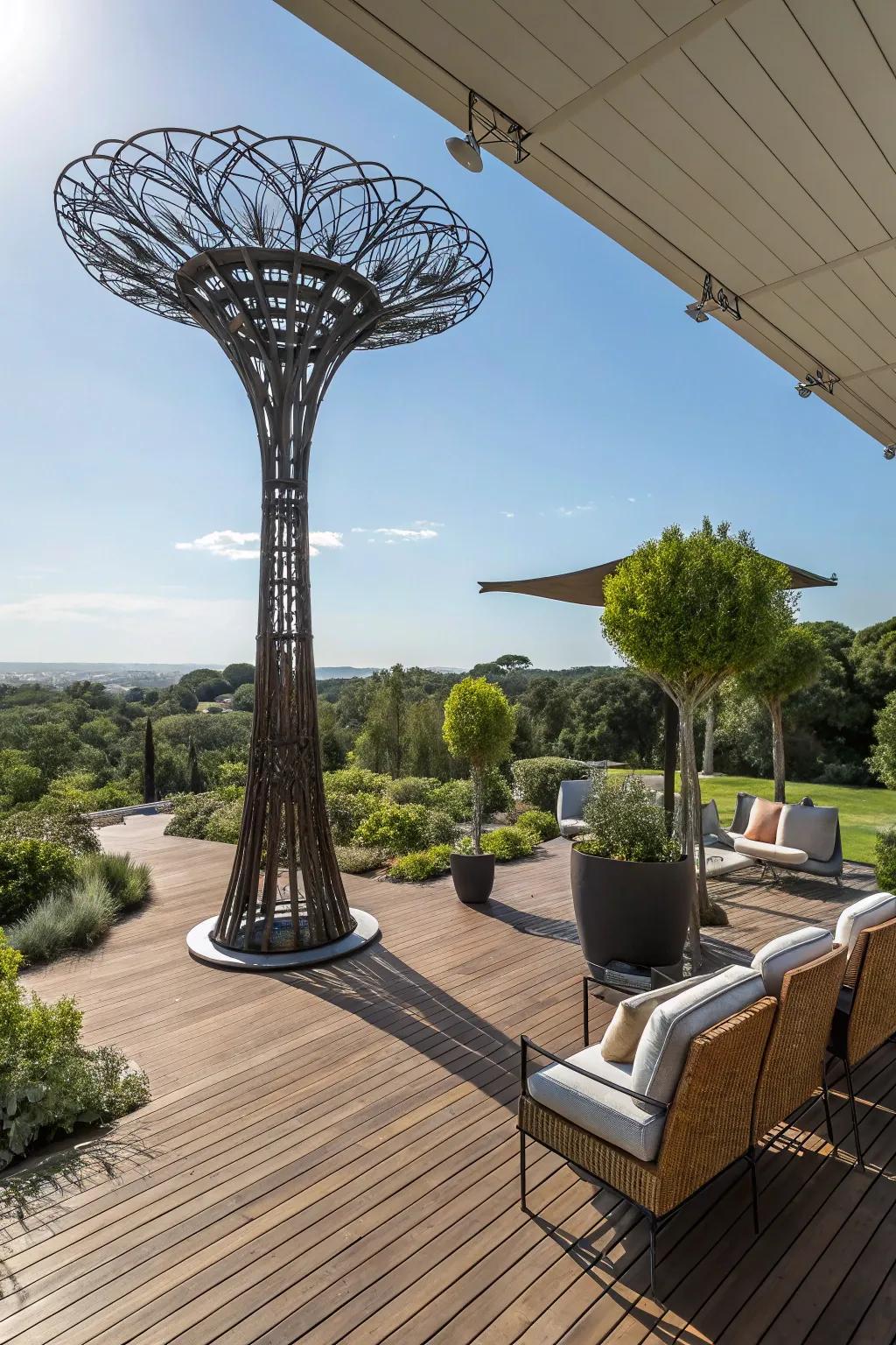 Artistic components personalize and uplift patio aesthetics.