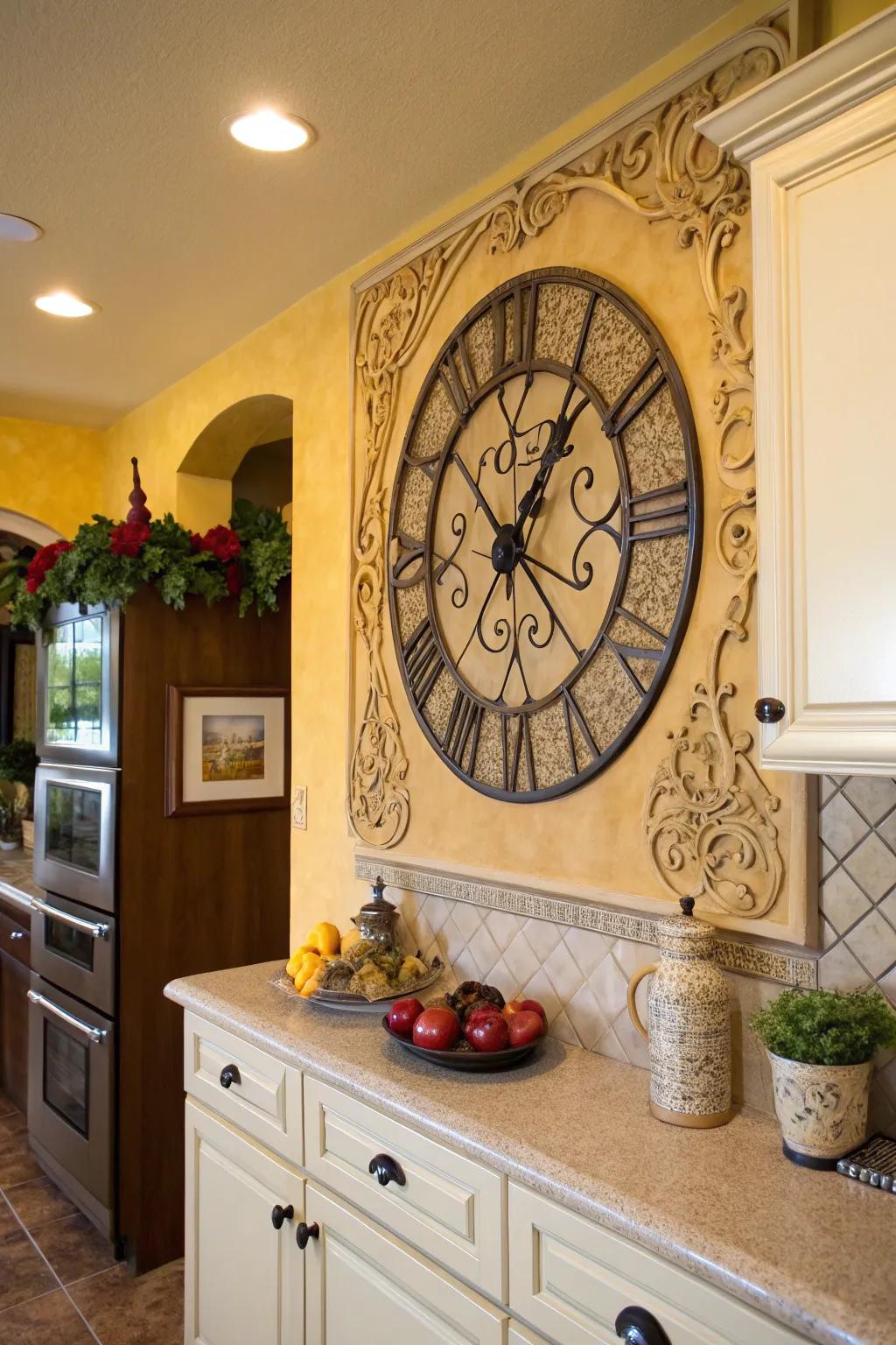A timepiece enhances sophistication and usefulness in your cooking space.