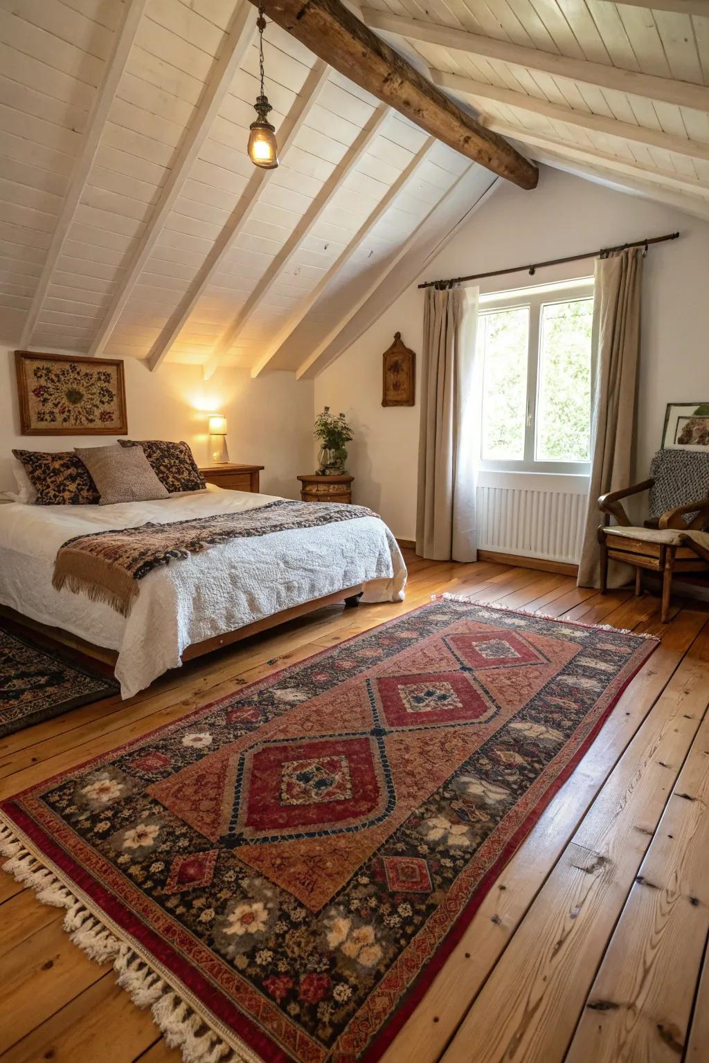 Old-timey floor coverings tie the room together with style.